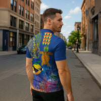 Hawaii Ocean Zipper Polo Shirt Pineapple Turtle and Mango Reef Triggerfish and Kakau Tattoo LT03 - Polynesian Pride