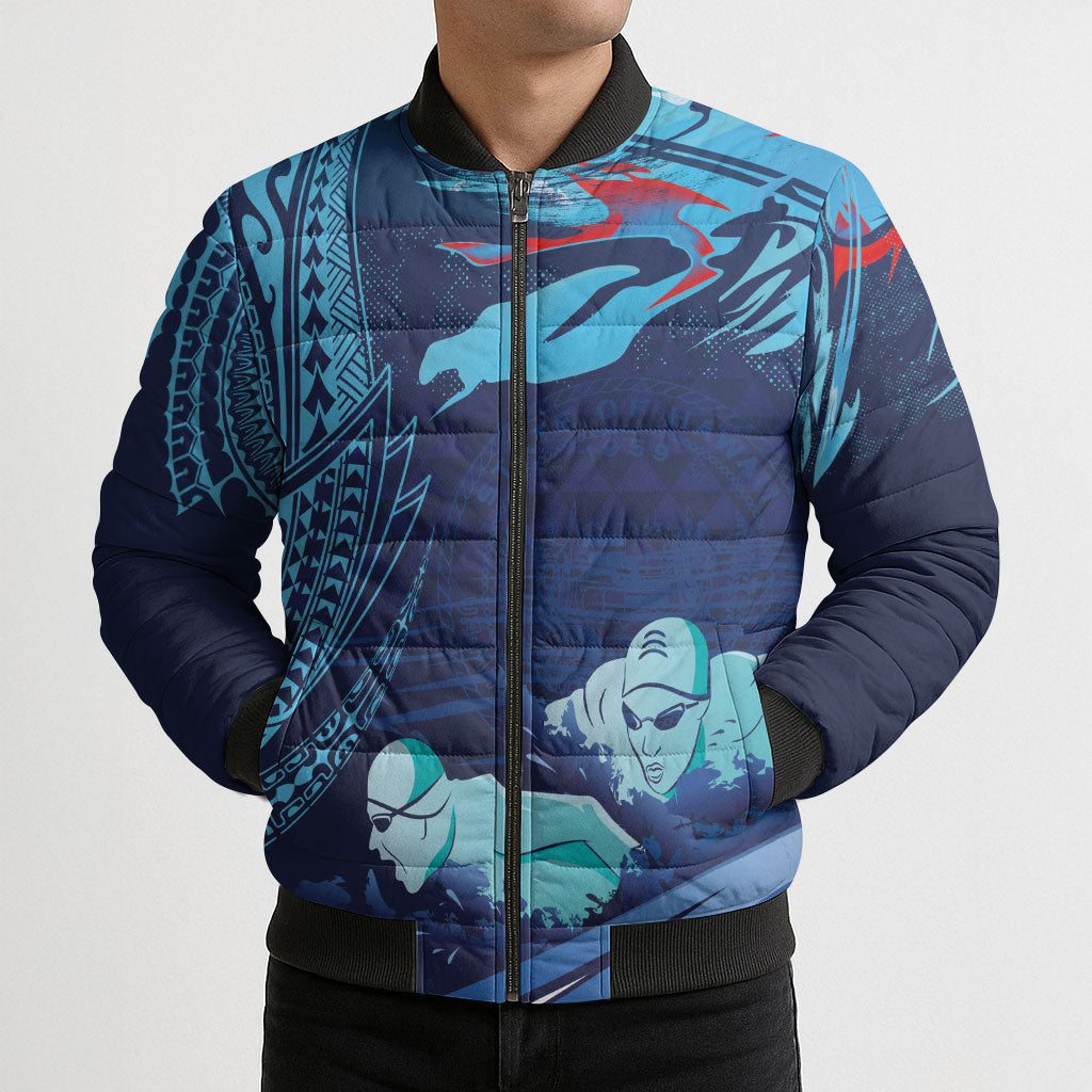 Personalized Hawaii Swimming Bomber Puffer Jacket Tribal Sporty Style LT03 - Polynesian Pride