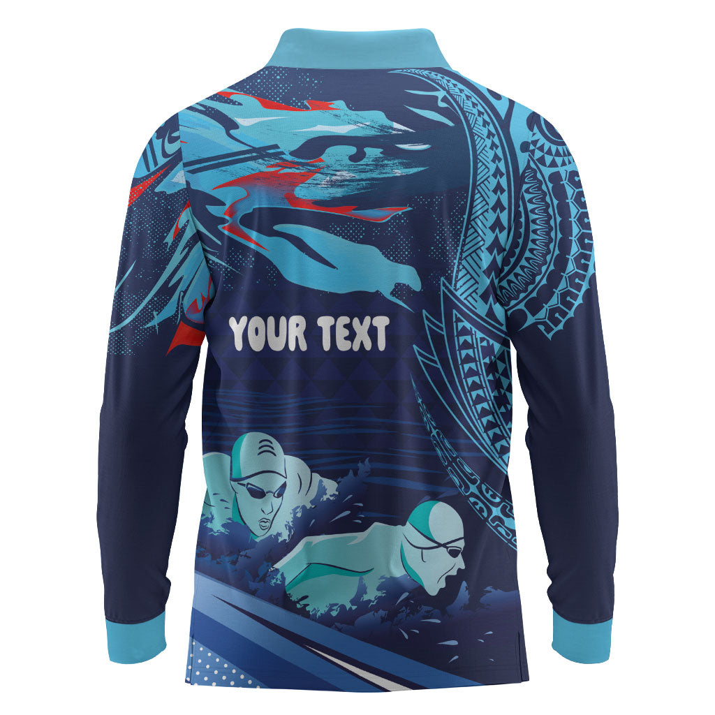 Personalized Hawaii Swimming Long Sleeve Polo Shirt Tribal Sporty Style LT03 - Polynesian Pride