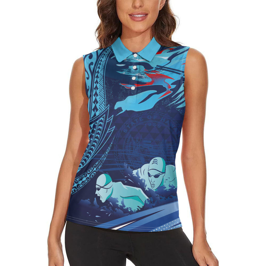 Personalized Hawaii Swimming Women Sleeveless Polo Shirt Tribal Sporty Style LT03 - Polynesian Pride
