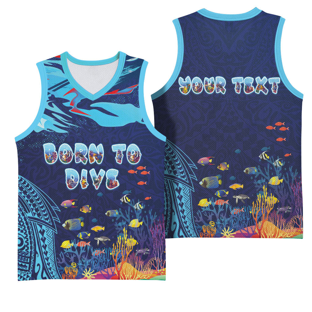 Personalized Hawaii Diving Basketball Jersey Tribal Pattern with Ocean Floor LT03 - Polynesian Pride