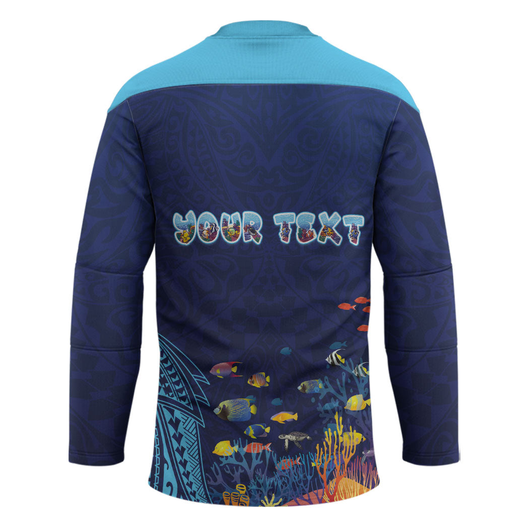 Personalized Hawaii Diving Hockey Jersey Tribal Pattern with Ocean Floor LT03 - Polynesian Pride