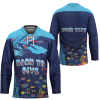 Personalized Hawaii Diving Hockey Jersey Tribal Pattern with Ocean Floor LT03 - Polynesian Pride