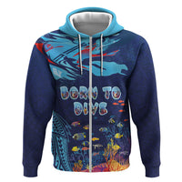 Personalized Hawaii Diving Hoodie Tribal Pattern with Ocean Floor LT03 Zip Hoodie Multicolor - Polynesian Pride