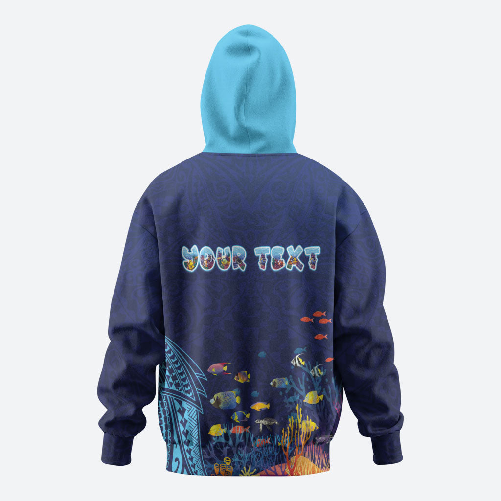 Personalized Hawaii Diving Hoodie Tribal Pattern with Ocean Floor LT03 - Polynesian Pride