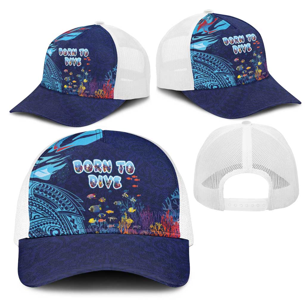 Hawaii Diving Mesh Trucker Cap Tribal Pattern with Ocean Floor LT03 - Polynesian Pride