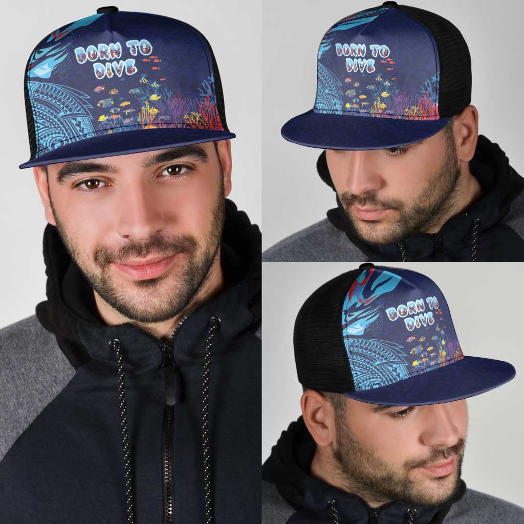 Hawaii Diving Mesh Trucker Cap Tribal Pattern with Ocean Floor LT03 - Polynesian Pride