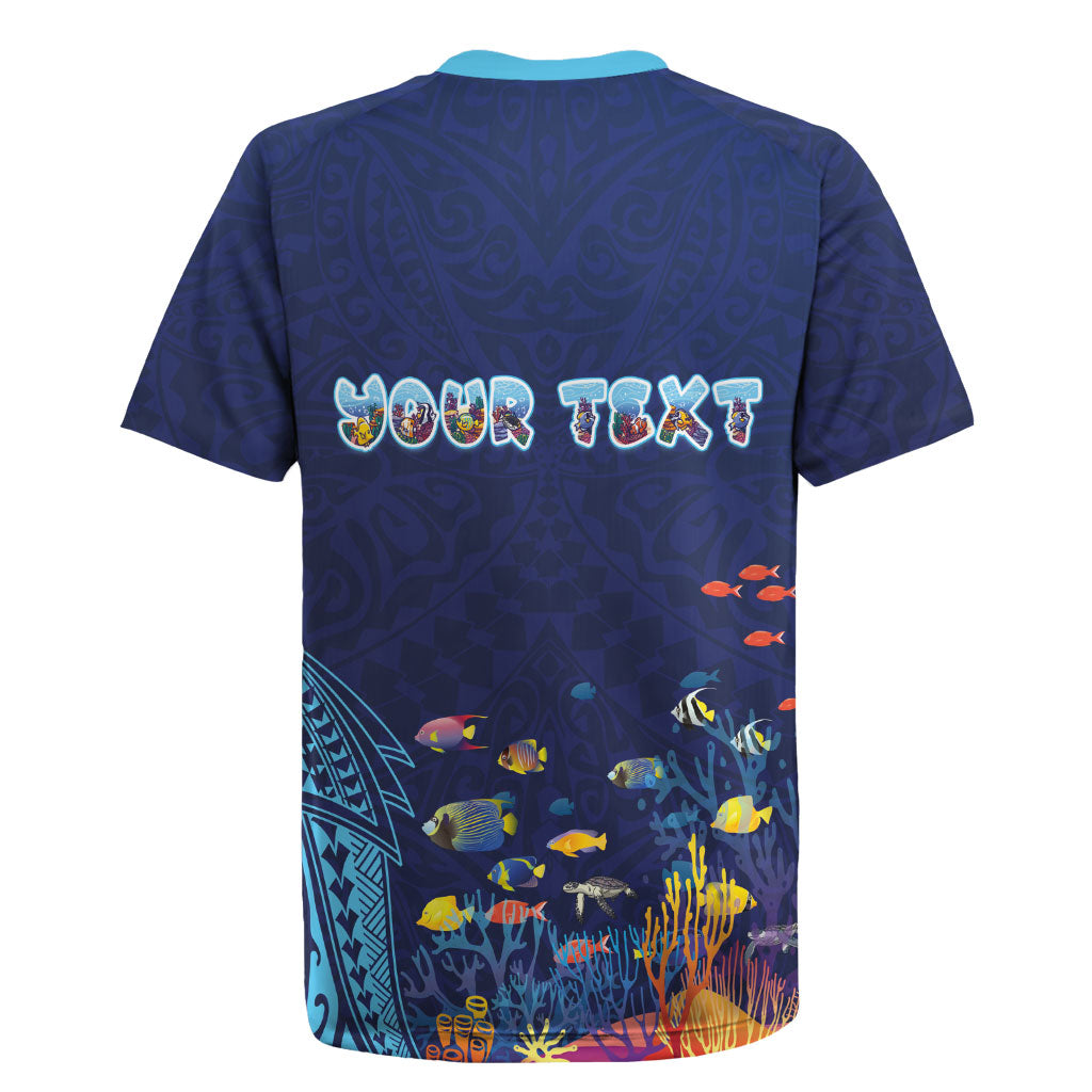 Personalized Hawaii Diving Rugby Jersey Tribal Pattern with Ocean Floor LT03 - Polynesian Pride