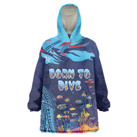 Personalized Hawaii Diving Wearable Blanket Hoodie Tribal Pattern with Ocean Floor LT03 One Size Multicolor - Polynesian Pride