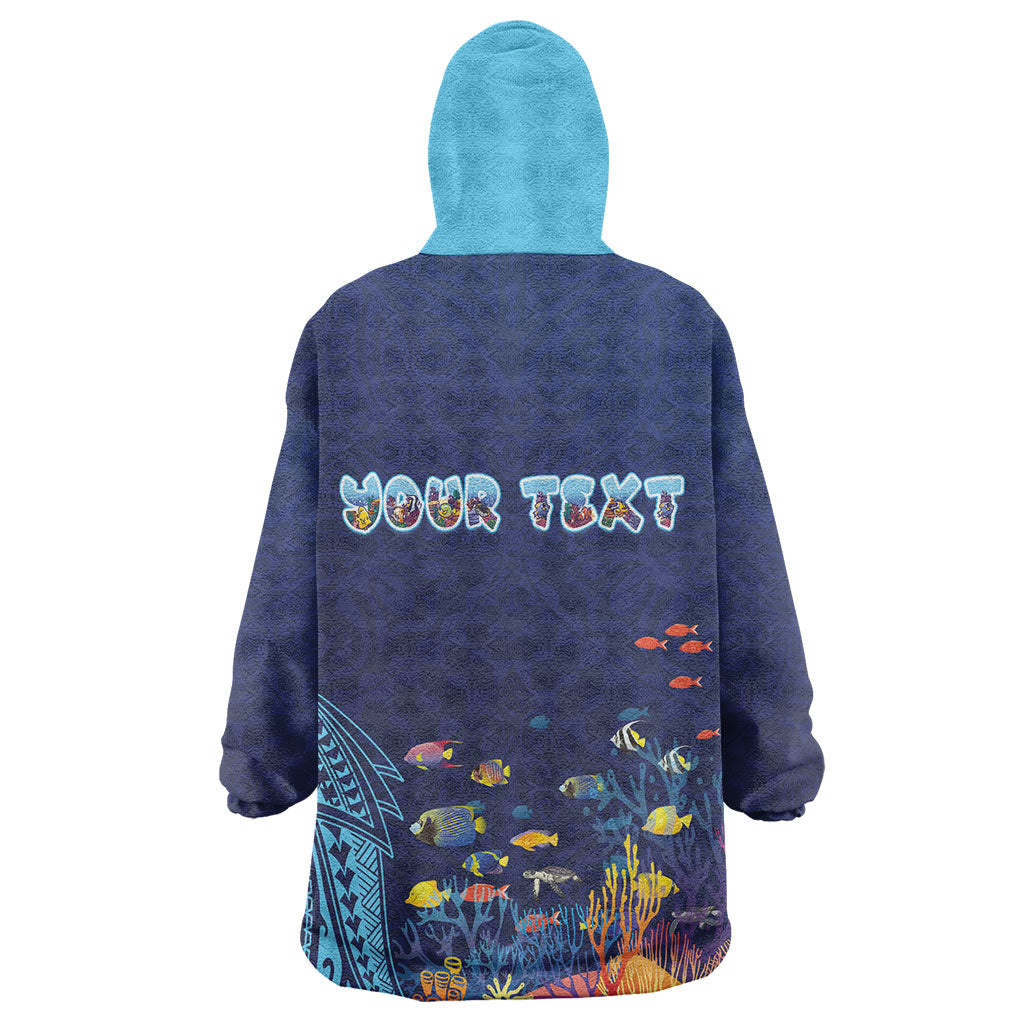 Personalized Hawaii Diving Wearable Blanket Hoodie Tribal Pattern with Ocean Floor LT03 - Polynesian Pride