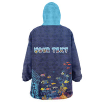 Personalized Hawaii Diving Wearable Blanket Hoodie Tribal Pattern with Ocean Floor LT03 - Polynesian Pride