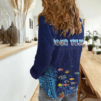 Personalized Hawaii Diving Women Casual Shirt Tribal Pattern with Ocean Floor LT03 - Polynesian Pride
