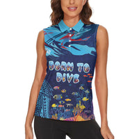 Personalized Hawaii Diving Women Sleeveless Polo Shirt Tribal Pattern with Ocean Floor LT03 - Polynesian Pride