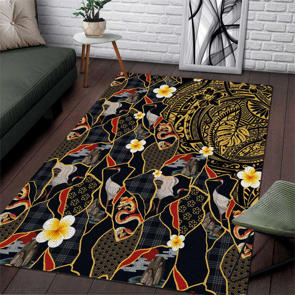 Hawaiian and Japanese Area Rug Polynesian Tattoo with Japanese Culture Kintsugi Style LT03 Multicolor - Polynesian Pride