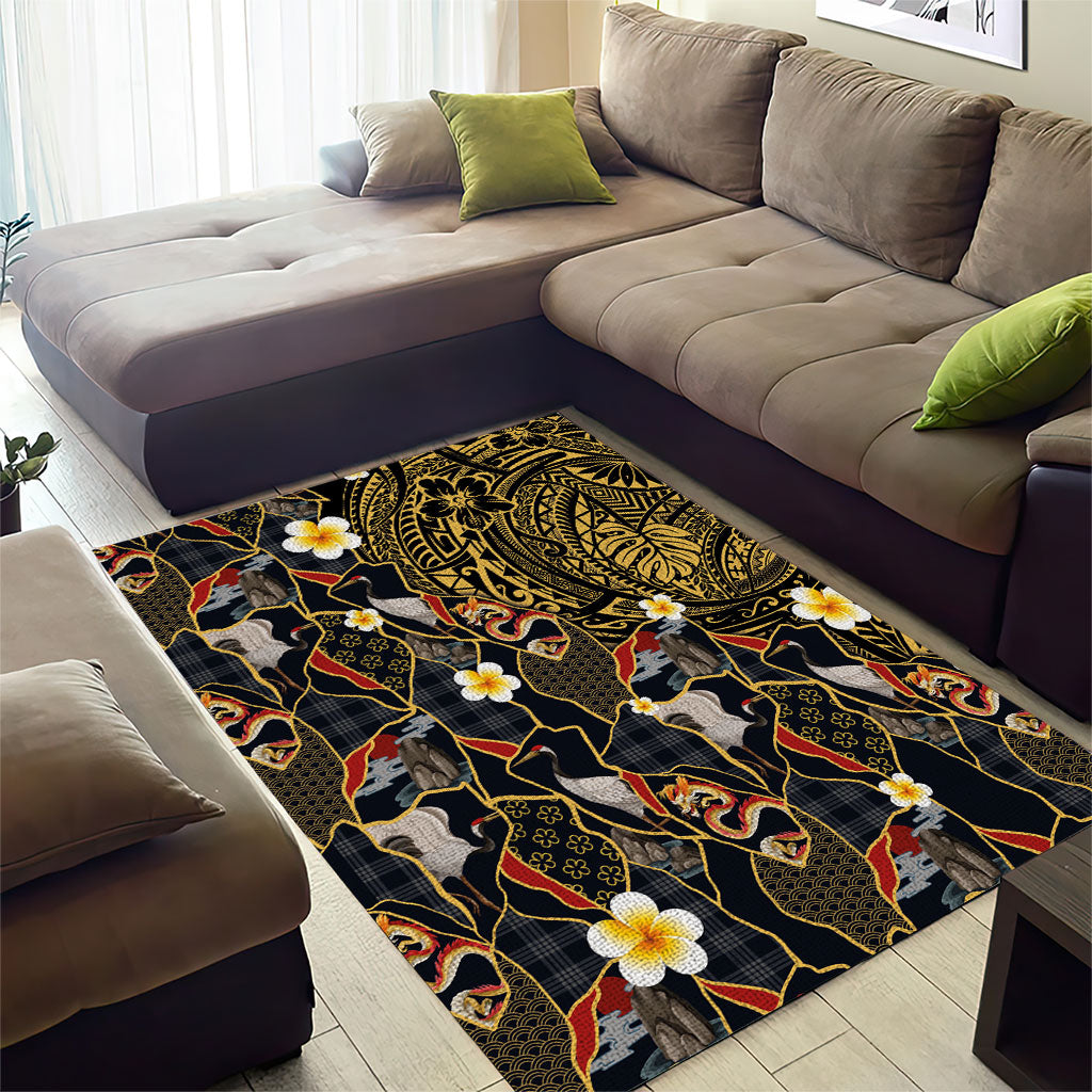 Hawaiian and Japanese Area Rug Polynesian Tattoo with Japanese Culture Kintsugi Style LT03 - Polynesian Pride