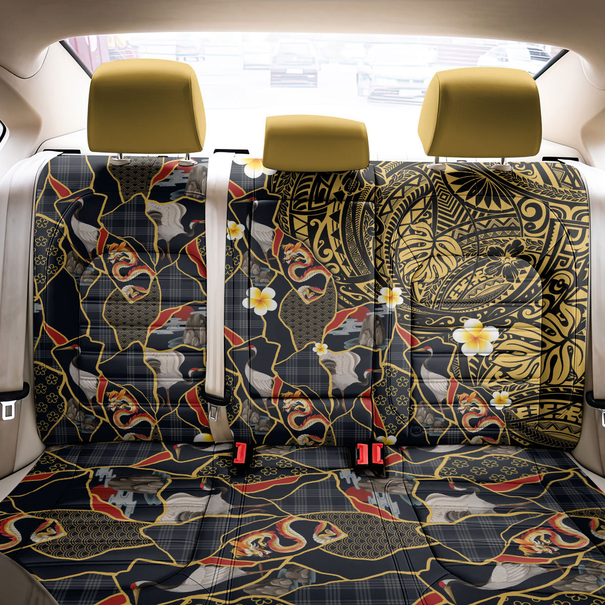 Hawaiian and Japanese Back Car Seat Cover Polynesian Tattoo with Japanese Culture Kintsugi Style LT03 - Polynesian Pride