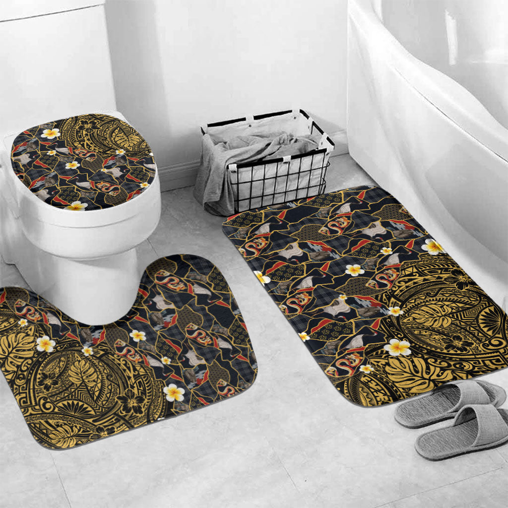 Hawaiian and Japanese Bathroom Set Polynesian Tattoo with Japanese Culture Kintsugi Style LT03 Mat Set Only (3 pcs) One Size Multicolor - Polynesian Pride