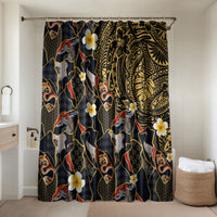 Hawaiian and Japanese Bathroom Set Polynesian Tattoo with Japanese Culture Kintsugi Style LT03 Shower Curtain Only Multicolor - Polynesian Pride