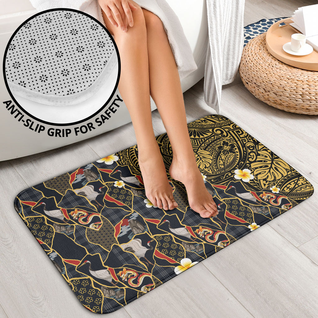 Hawaiian and Japanese Bathroom Set Polynesian Tattoo with Japanese Culture Kintsugi Style LT03 - Polynesian Pride