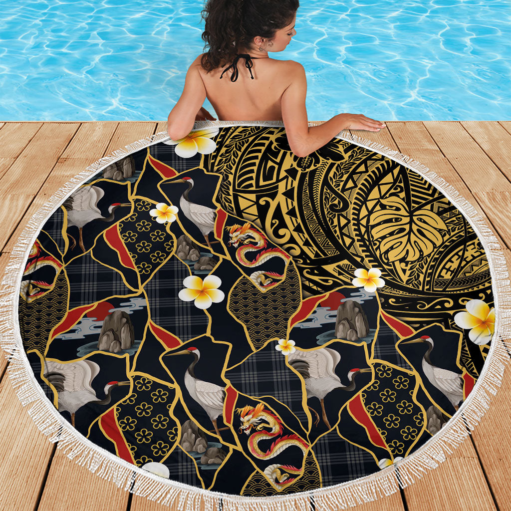 Hawaiian and Japanese Beach Blanket Polynesian Tattoo with Japanese Culture Kintsugi Style LT03 - Polynesian Pride