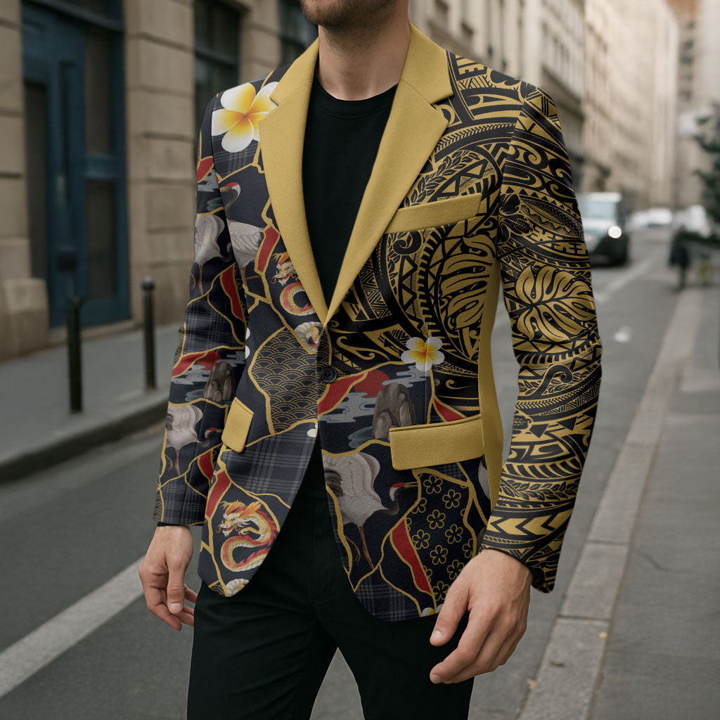 Hawaiian and Japanese Blazer Polynesian Tattoo with Japanese Culture Kintsugi Style LT03 - Polynesian Pride