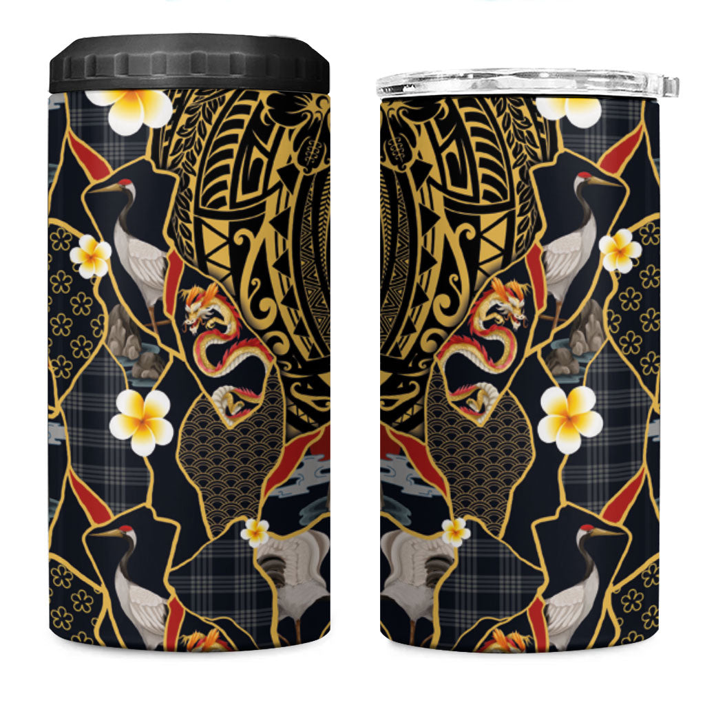 Hawaiian and Japanese 4 in 1 Can Cooler Tumbler Polynesian Tattoo with Japanese Culture Kintsugi Style LT03 One Size: 16 oz Multicolor - Polynesian Pride