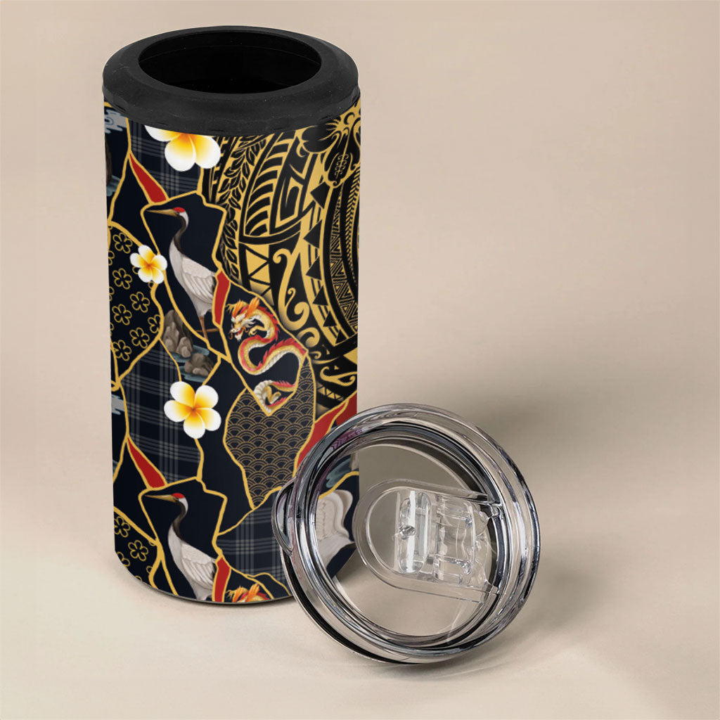 Hawaiian and Japanese 4 in 1 Can Cooler Tumbler Polynesian Tattoo with Japanese Culture Kintsugi Style LT03 - Polynesian Pride