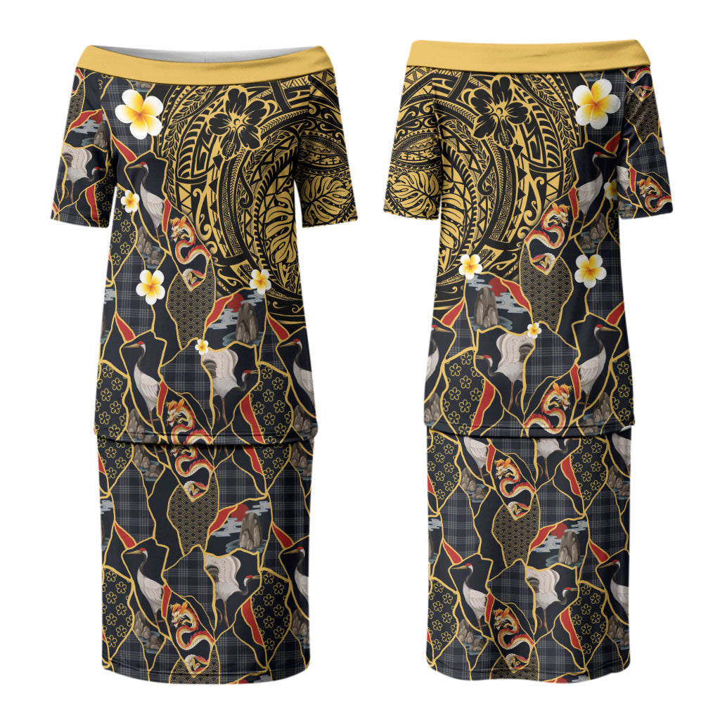 Hawaiian and Japanese Couples Matching Puletasi and Hawaiian Shirt Polynesian Tattoo with Japanese Culture Kintsugi Style LT03 - Polynesian Pride