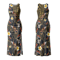 Hawaiian and Japanese Couples Matching Tank Maxi Dress and Long Sleeve Button Shirt Polynesian Tattoo with Japanese Culture Kintsugi Style LT03 - Polynesian Pride