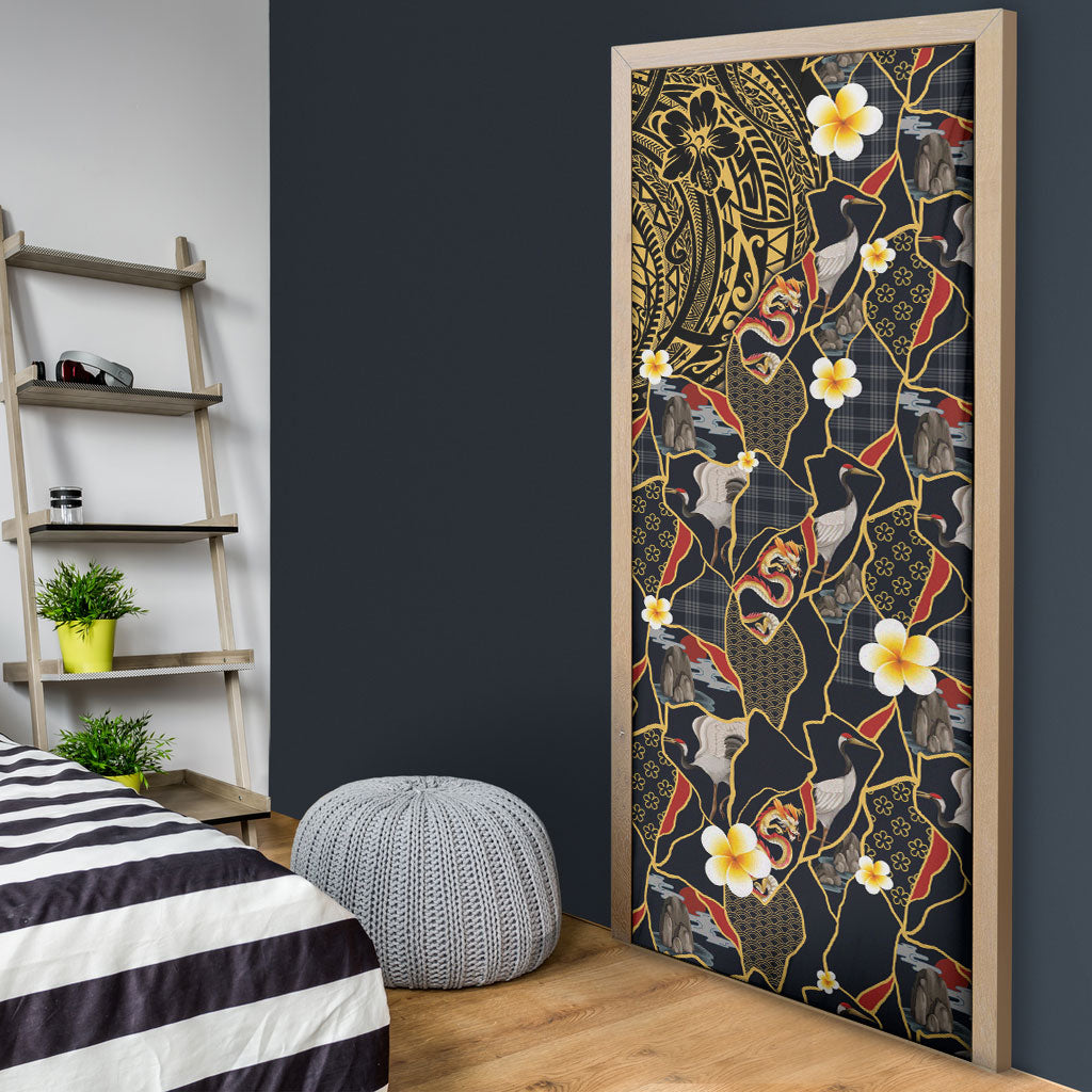 Hawaiian and Japanese Door Cover Polynesian Tattoo with Japanese Culture Kintsugi Style LT03 - Polynesian Pride