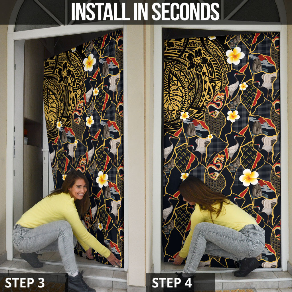 Hawaiian and Japanese Door Cover Polynesian Tattoo with Japanese Culture Kintsugi Style LT03 - Polynesian Pride