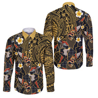 Hawaiian and Japanese Family Matching Puletasi and Hawaiian Shirt Polynesian Tattoo with Japanese Culture Kintsugi Style LT03 Dad's Shirt - Long Sleeve Multicolor - Polynesian Pride