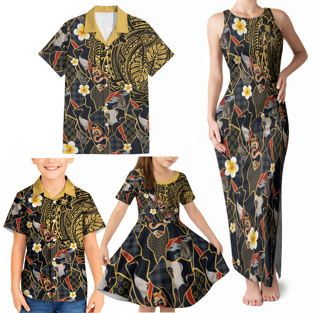 Hawaiian and Japanese Family Matching Tank Maxi Dress and Hawaiian Shirt Polynesian Tattoo with Japanese Culture Kintsugi Style LT03 - Polynesian Pride