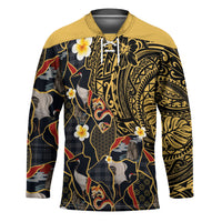 Hawaiian and Japanese Hockey Jersey Polynesian Tattoo with Japanese Culture Kintsugi Style LT03 Unisex Multicolor - Polynesian Pride