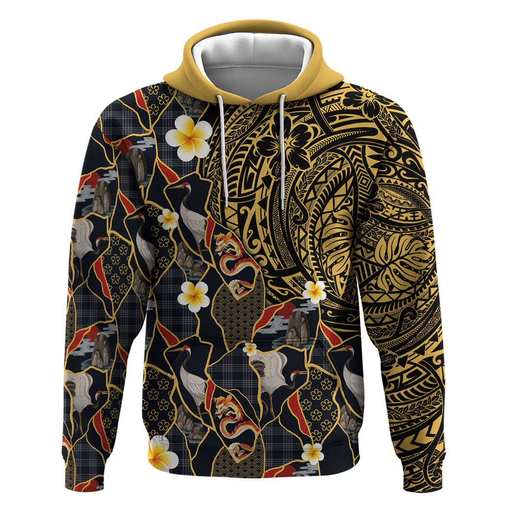 Hawaiian and Japanese Hoodie Polynesian Tattoo with Japanese Culture Kintsugi Style LT03 Pullover Hoodie Multicolor - Polynesian Pride