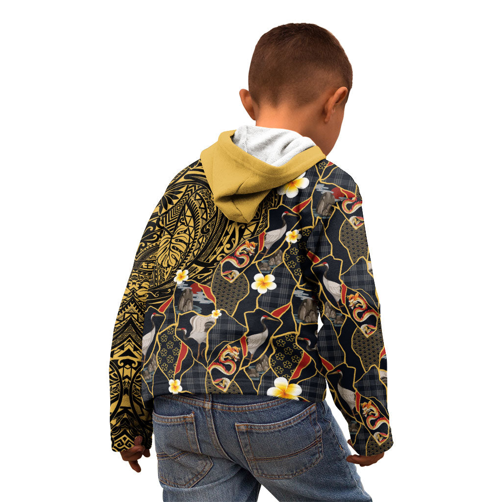 Hawaiian and Japanese Kid Hoodie Polynesian Tattoo with Japanese Culture Kintsugi Style LT03 - Polynesian Pride