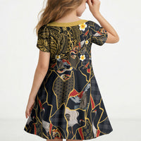 Hawaiian and Japanese Kid Short Sleeve Dress Polynesian Tattoo with Japanese Culture Kintsugi Style LT03 - Polynesian Pride