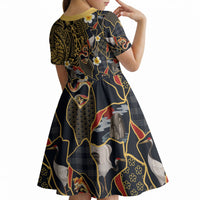 Hawaiian and Japanese Kid Short Sleeve Dress Polynesian Tattoo with Japanese Culture Kintsugi Style LT03 - Polynesian Pride