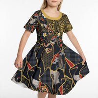 Hawaiian and Japanese Kid Short Sleeve Dress Polynesian Tattoo with Japanese Culture Kintsugi Style LT03 - Polynesian Pride