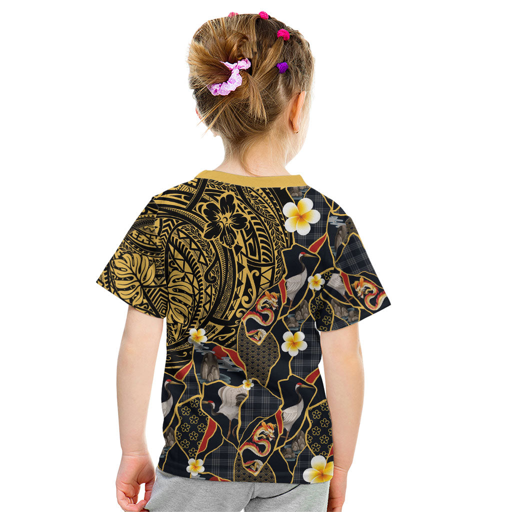 Hawaiian and Japanese Kid T Shirt Polynesian Tattoo with Japanese Culture Kintsugi Style LT03 - Polynesian Pride