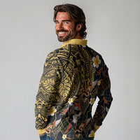 Hawaiian and Japanese Long Sleeve Polo Shirt Polynesian Tattoo with Japanese Culture Kintsugi Style LT03 - Polynesian Pride