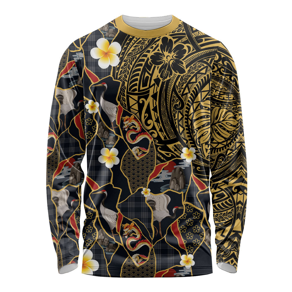 Hawaiian and Japanese Long Sleeve Shirt Polynesian Tattoo with Japanese Culture Kintsugi Style LT03 Unisex Multicolor - Polynesian Pride