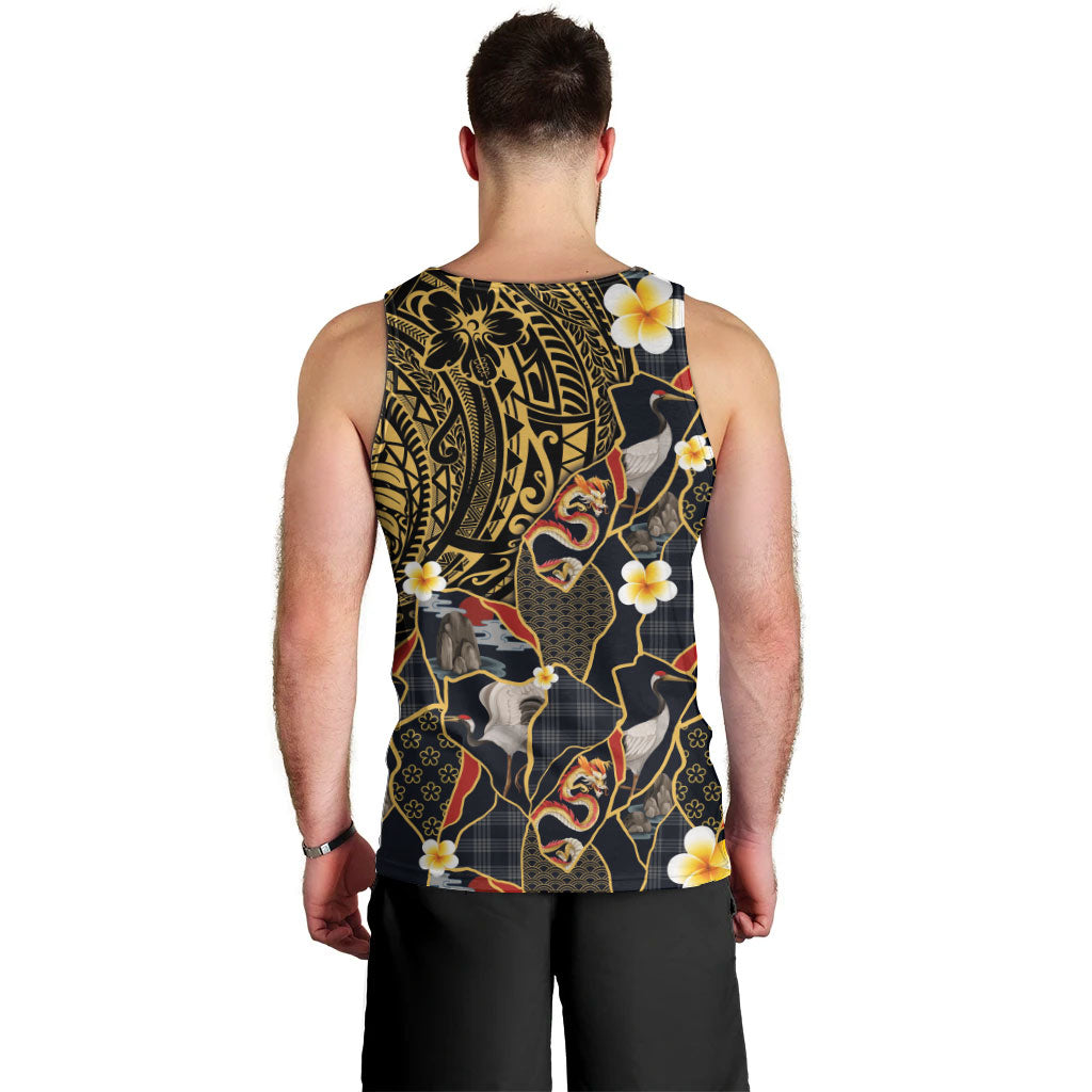 Hawaiian and Japanese Men Tank Top Polynesian Tattoo with Japanese Culture Kintsugi Style LT03 - Polynesian Pride