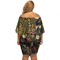 Hawaiian and Japanese Off Shoulder Short Dress Polynesian Tattoo with Japanese Culture Kintsugi Style LT03 - Polynesian Pride