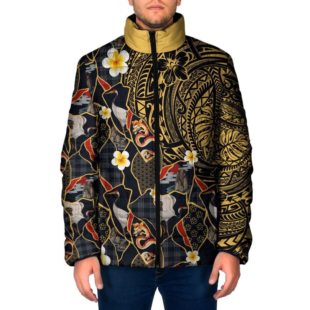 Hawaiian and Japanese Padded Jacket Polynesian Tattoo with Japanese Culture Kintsugi Style LT03 Men Multicolor - Polynesian Pride