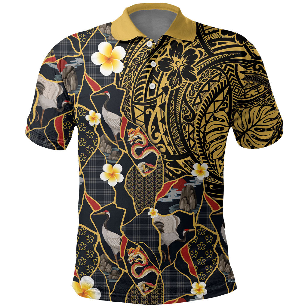 Hawaiian and Japanese Polo Shirt Polynesian Tattoo with Japanese Culture Kintsugi Style LT03 Multicolor - Polynesian Pride