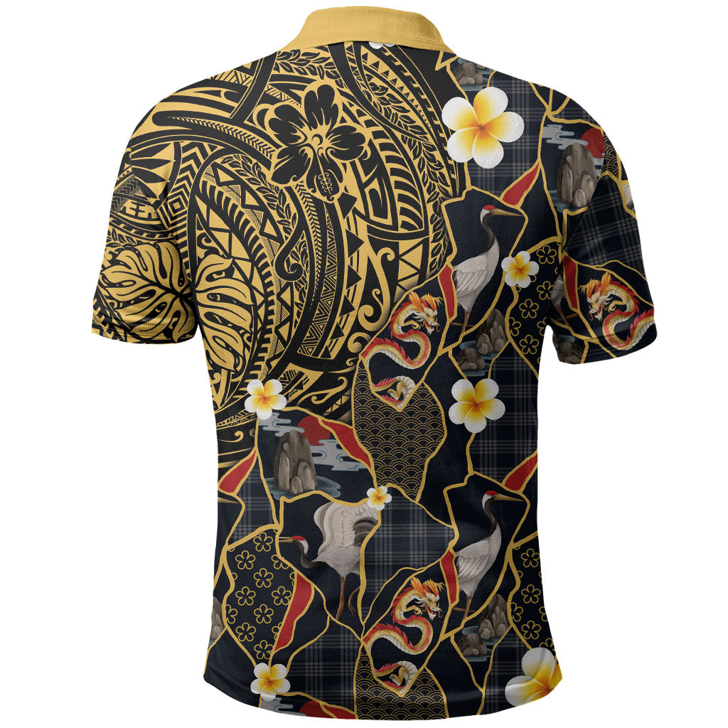 Hawaiian and Japanese Polo Shirt Polynesian Tattoo with Japanese Culture Kintsugi Style LT03 - Polynesian Pride