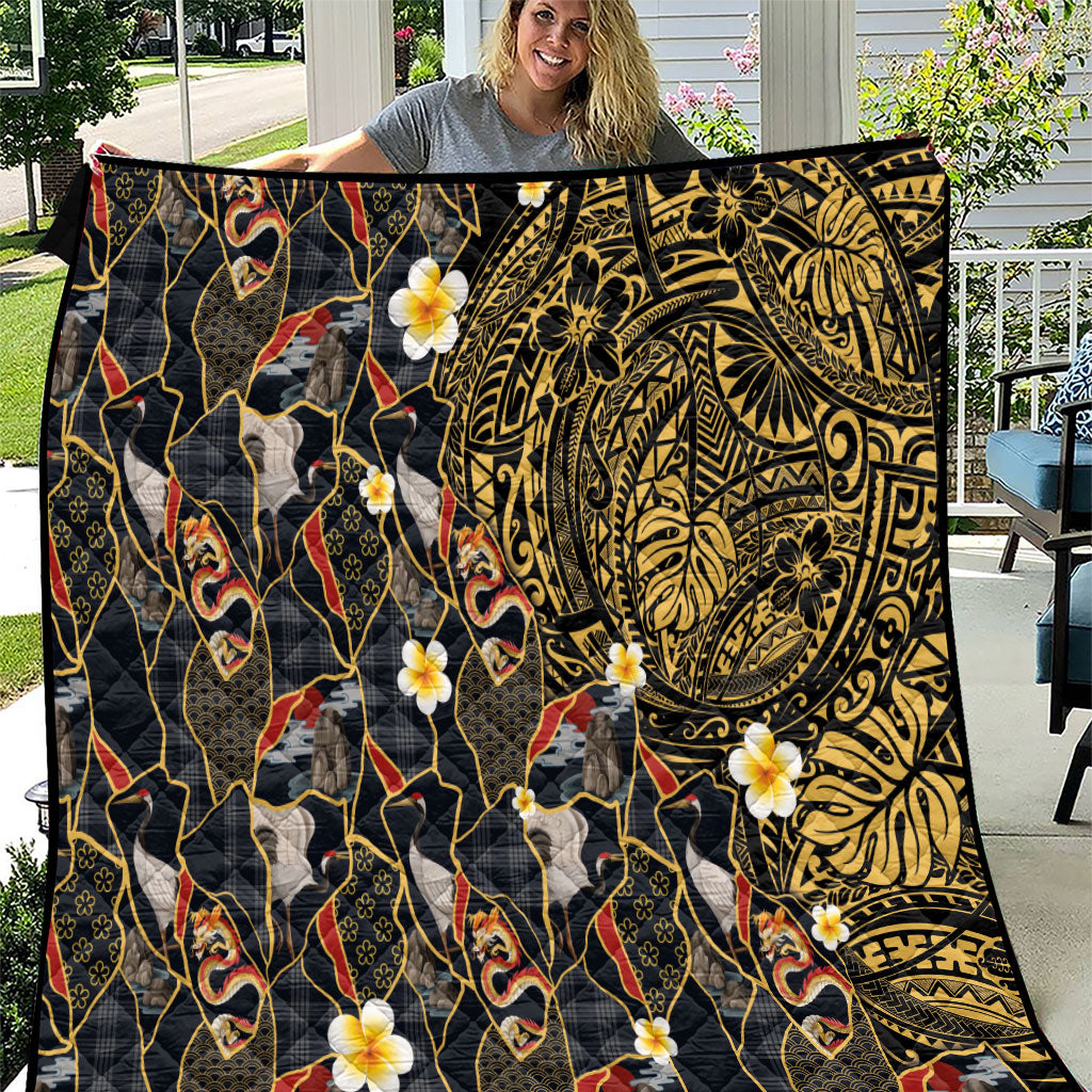 Hawaiian and Japanese Quilt Polynesian Tattoo with Japanese Culture Kintsugi Style LT03 Multicolor - Polynesian Pride