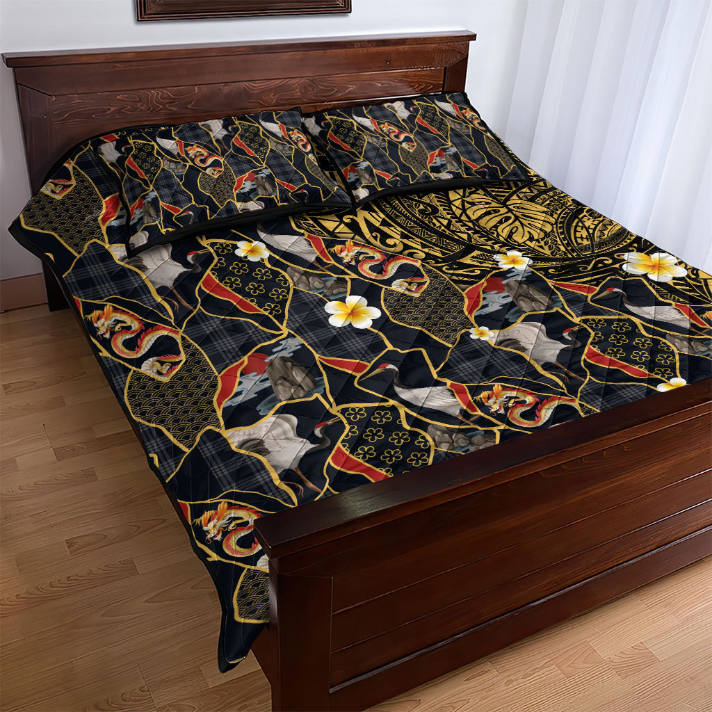 Hawaiian and Japanese Quilt Bed Set Polynesian Tattoo with Japanese Culture Kintsugi Style LT03 - Polynesian Pride