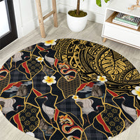 Hawaiian and Japanese Round Carpet Polynesian Tattoo with Japanese Culture Kintsugi Style LT03 Multicolor - Polynesian Pride